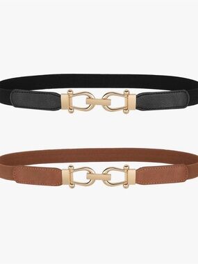 Gold-Link Stretch Waist Belt in Black and Brown